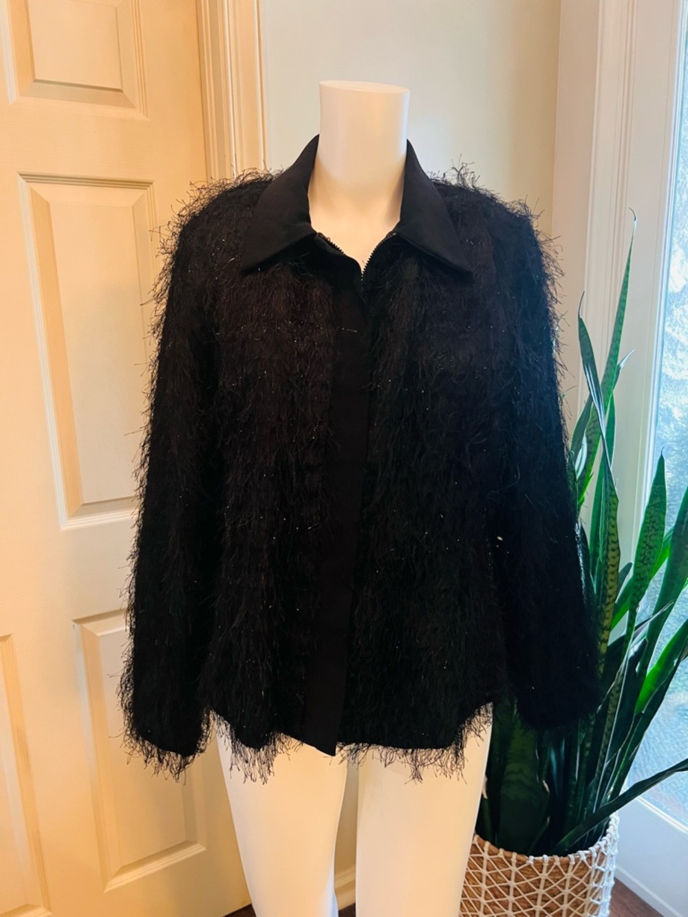 Russell Kemp Black Fringe Jacket Size 10 Textured Statement Evening Blazer
